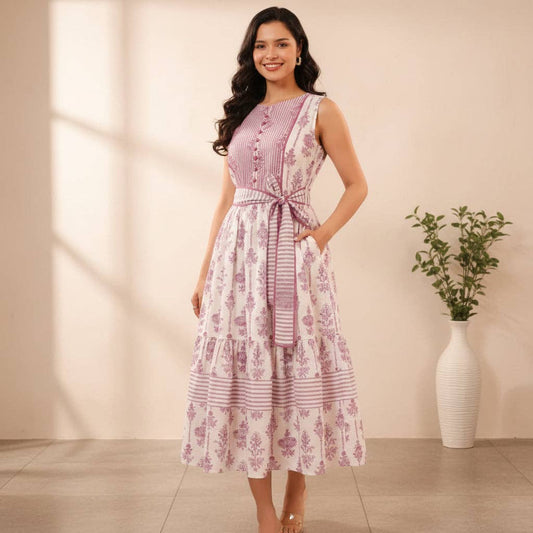 Spring Block Print Cotton Dress