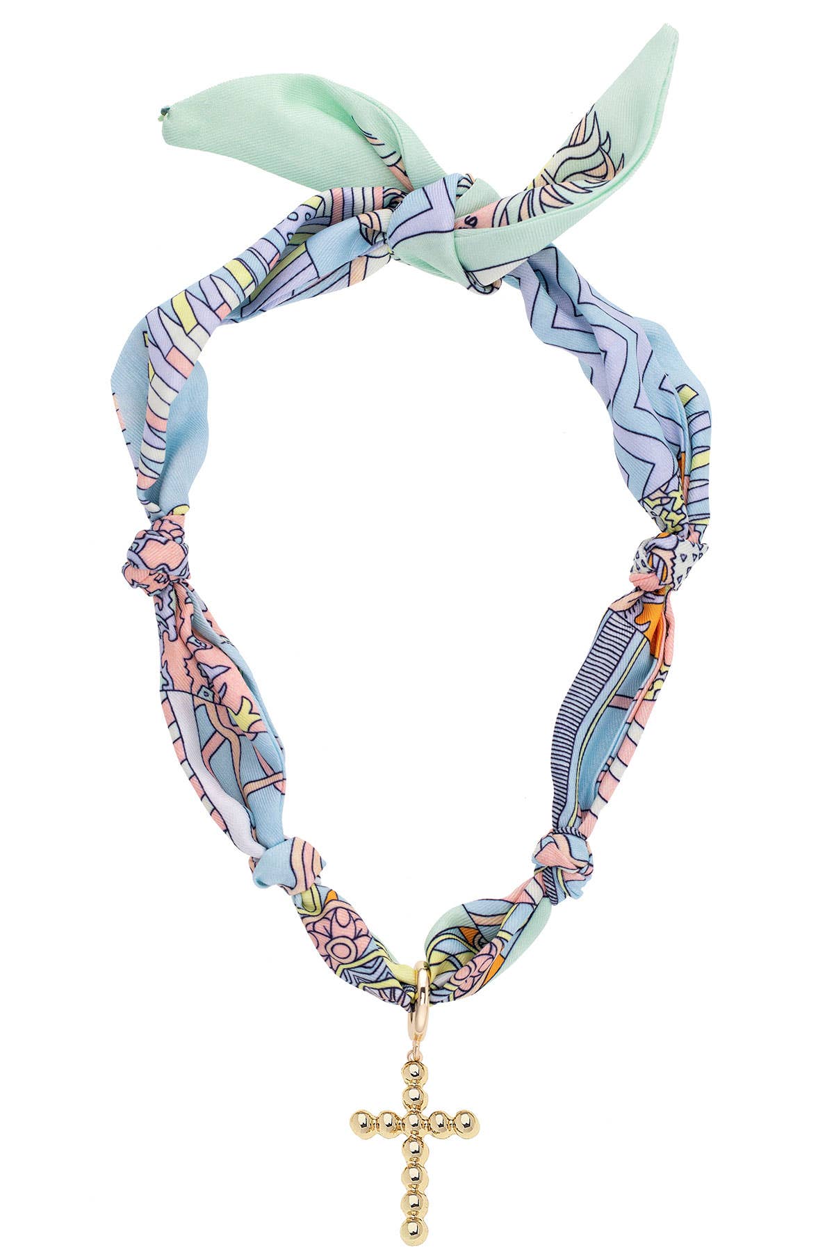 Louisa Beaded Cross Scarf Necklace in Pastel