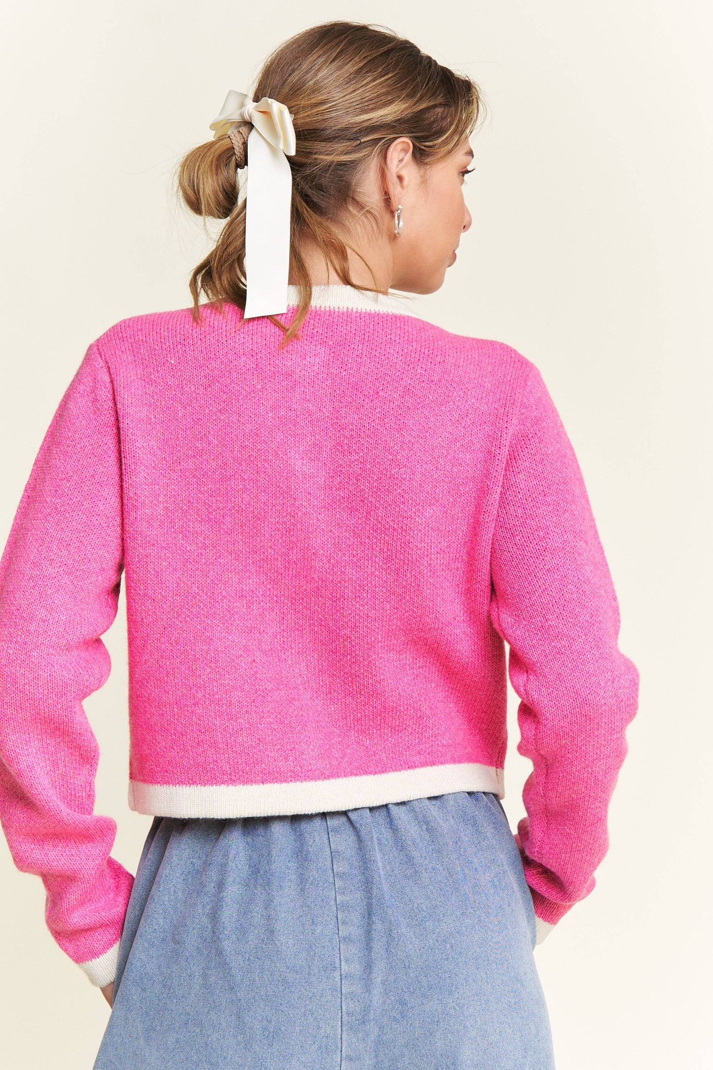 Pink Round Neck Boho Cardigan