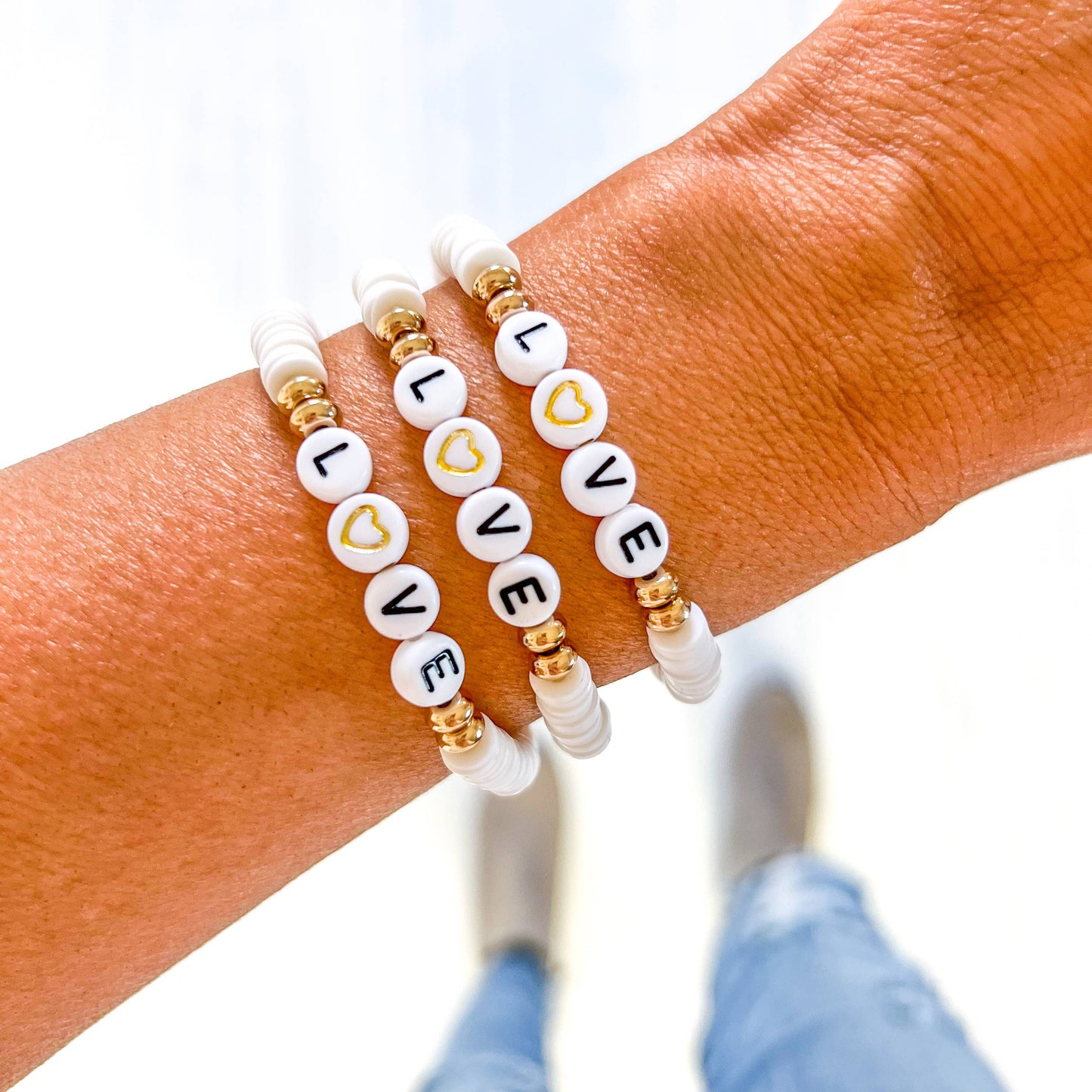 Valentine word Heishi Bracelets: Blush-Love
