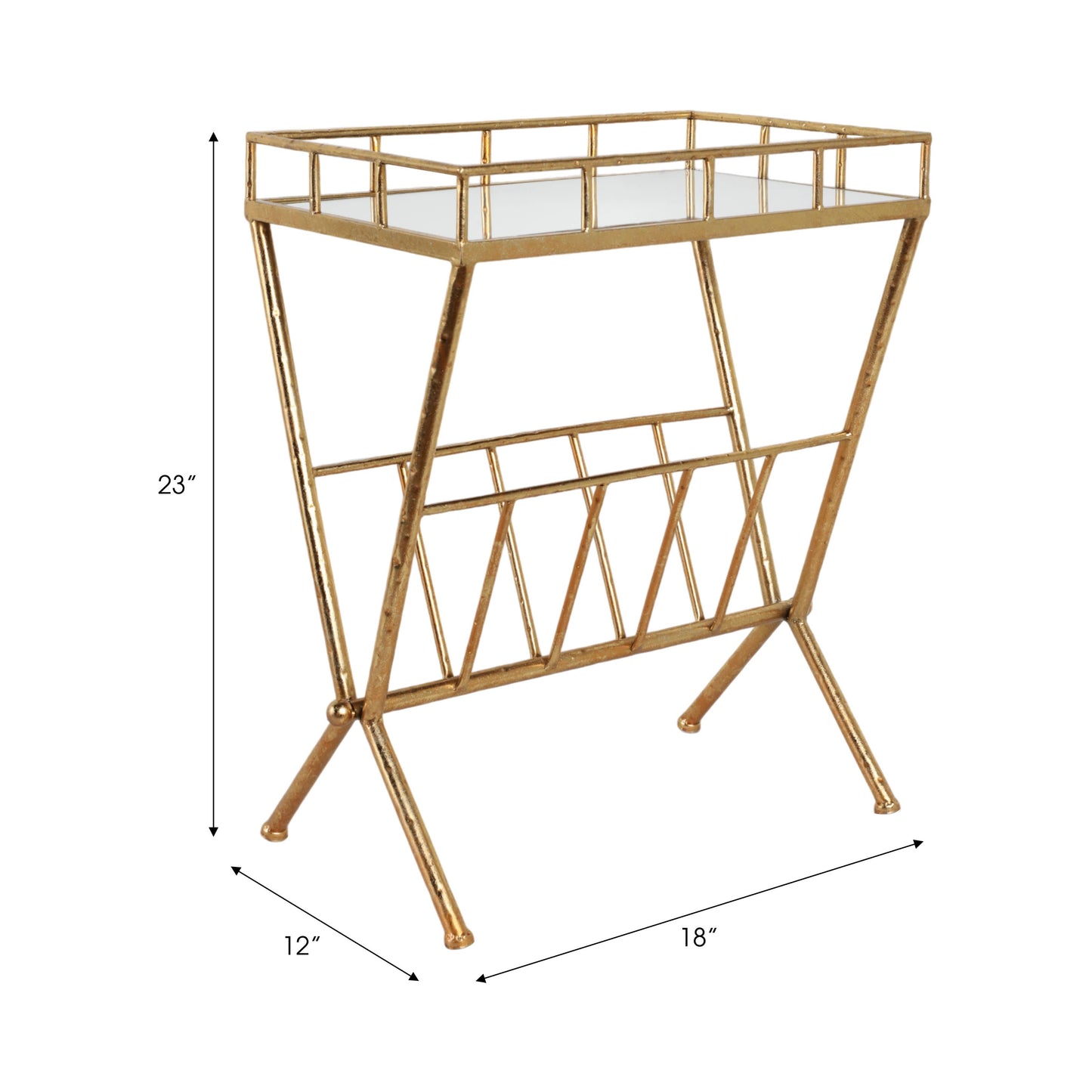 23 in. Tall Gold Metal 2 Tier Mirrored Magazine Bookcase