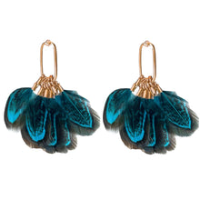 Load image into Gallery viewer, Peacock Feather Statement Tassel Earrings
