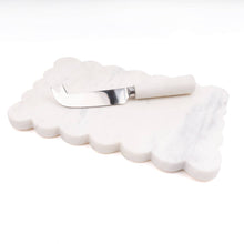 Load image into Gallery viewer, Marble Scalloped Cheese Board &amp; Knife Set
