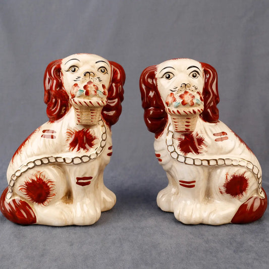 Staffordshire Dog Pair with Flower Baskets, Brown Finish