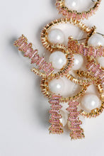 Load image into Gallery viewer, Pink Rhinestone and Pearl Statement Hoop Earrings
