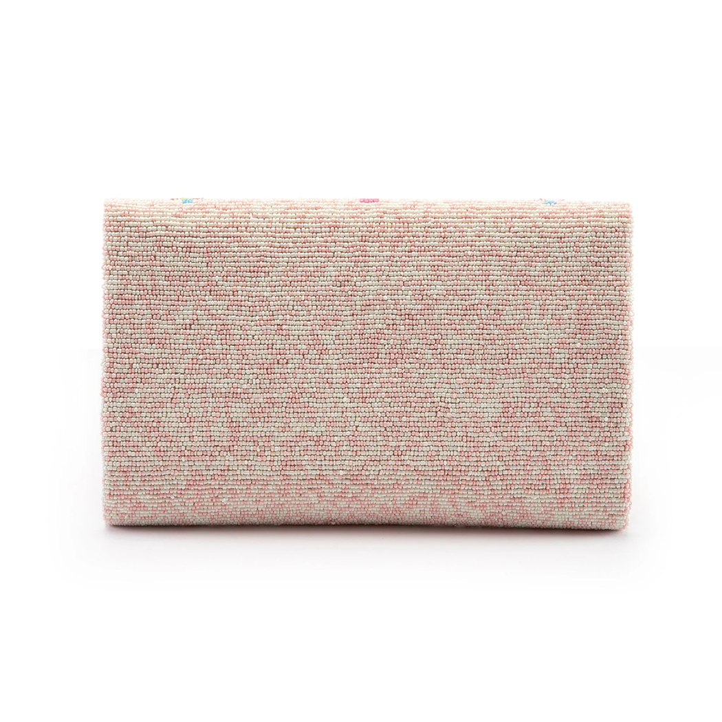 Guptra Clutch Hand Beaded Pink & White Tribal Design