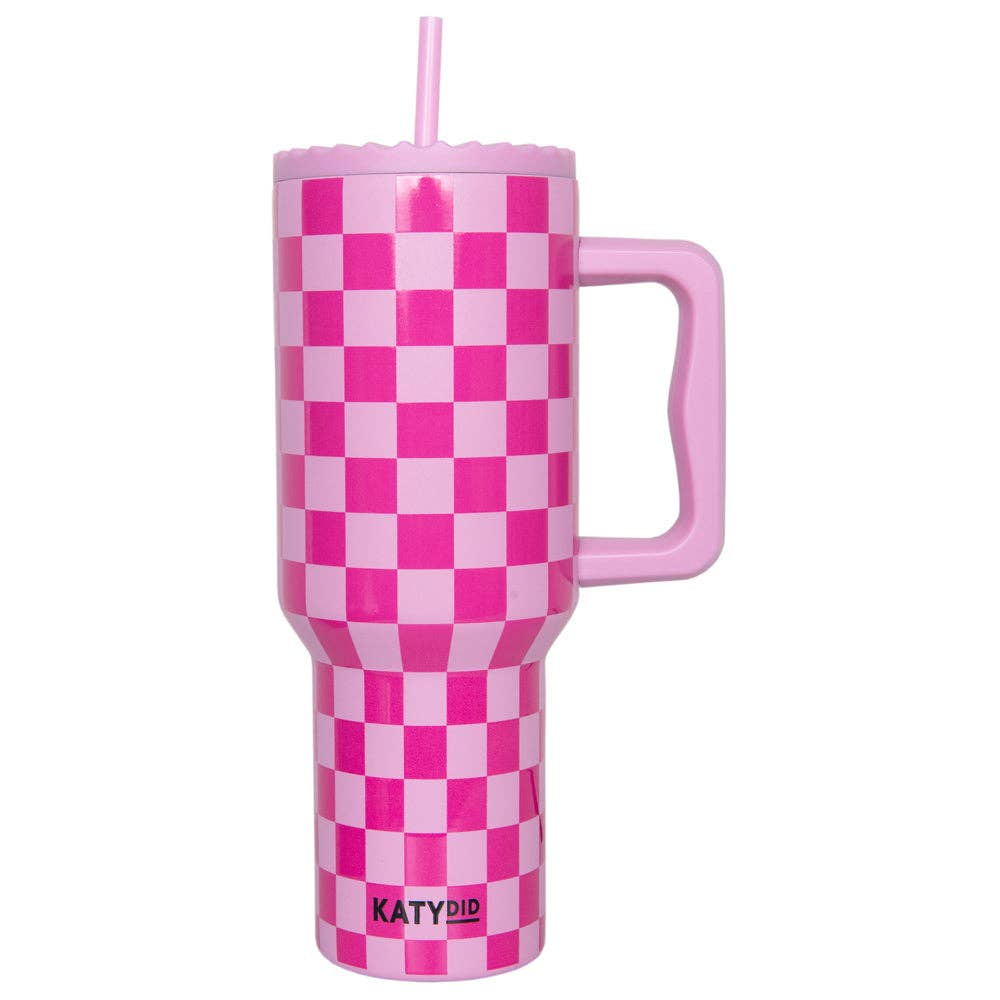 Pink Checker Valentine's Day Stainless Steel Tumbler: Pink