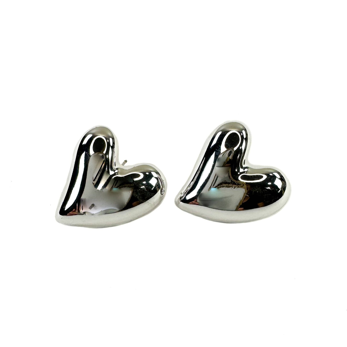 Chunky Heart Valentine Earrings: Metallic Light Pink