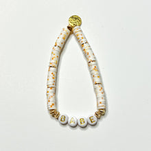 Load image into Gallery viewer, Valentine word Heishi Bracelets: Gold Bead-Pink white red heart
