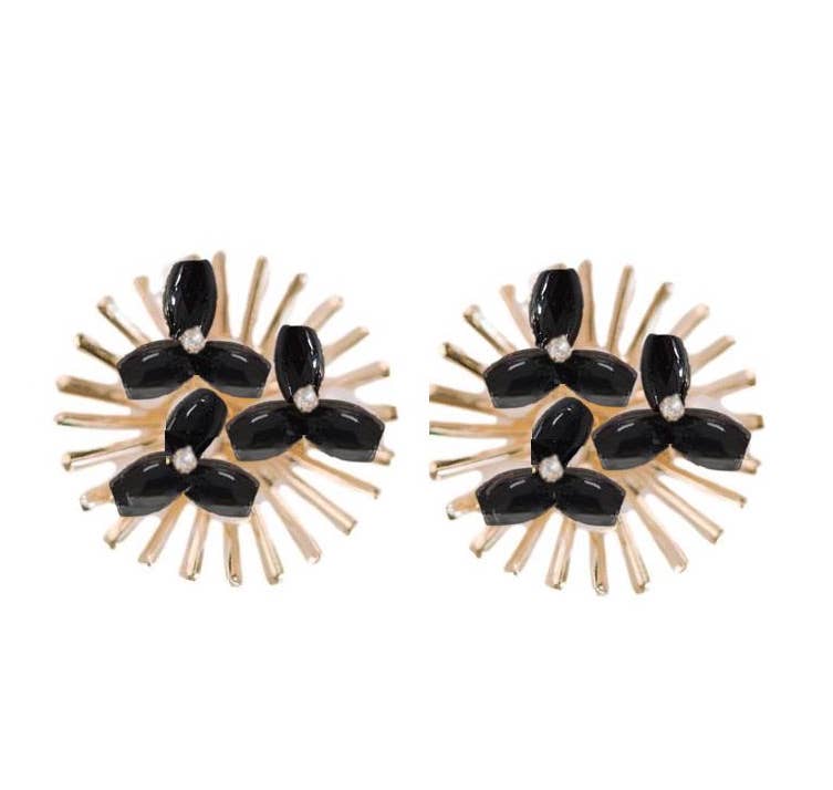 Black Sunburst Statement Stud Earrings