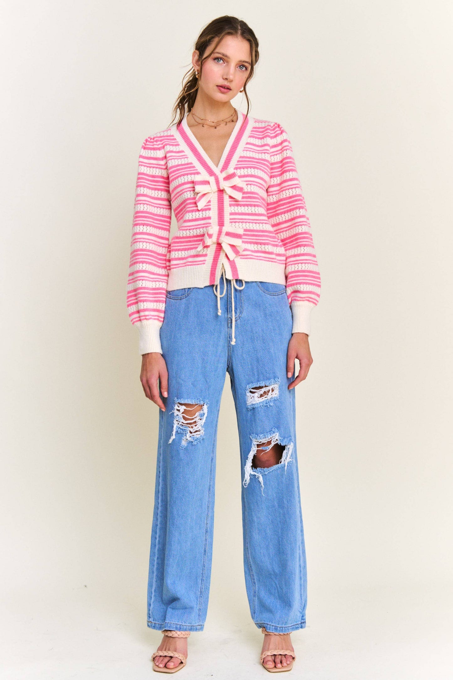 Pink Stripe Knit Cardigan