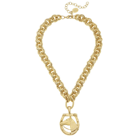 Handcast Gold Horseshoe and Pendant Necklace