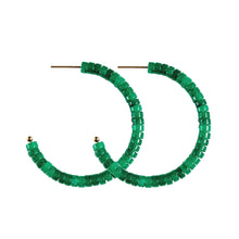 Load image into Gallery viewer, Skinny Green Beaded Candy Statement Hoop Earrings
