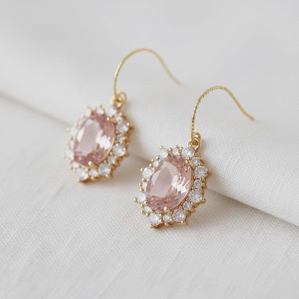 Vintage Inspired Pink Gemstone Cubic Zirconia Dangle Earring