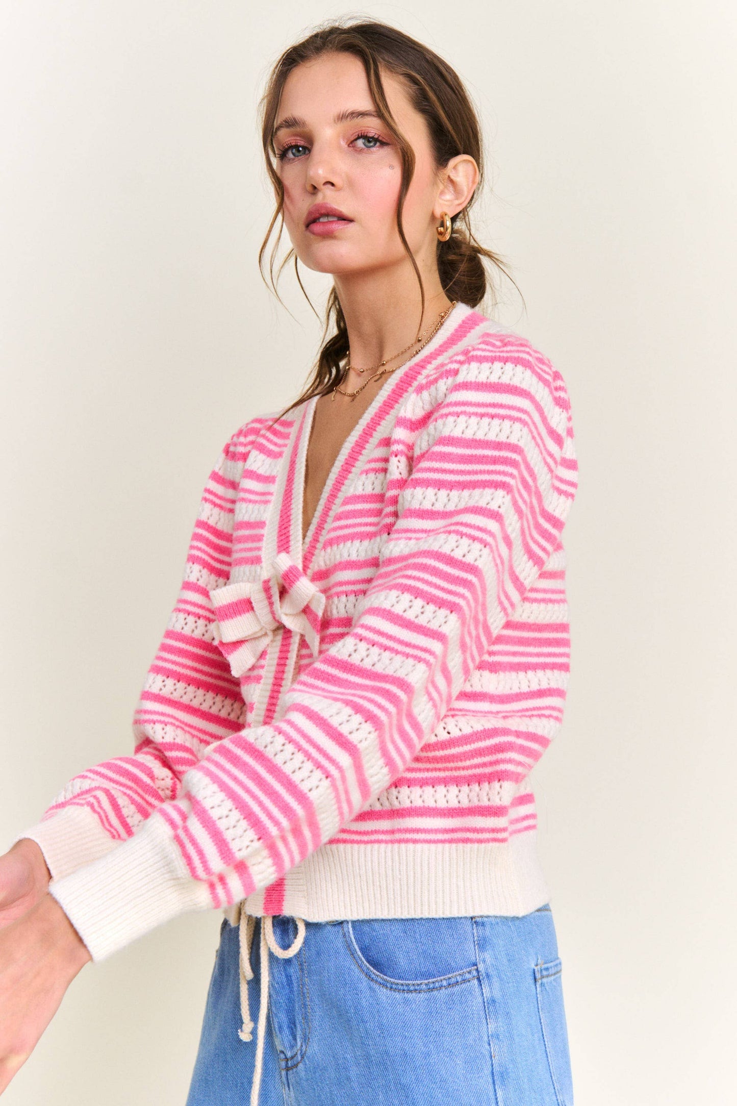 Pink Stripe Knit Cardigan