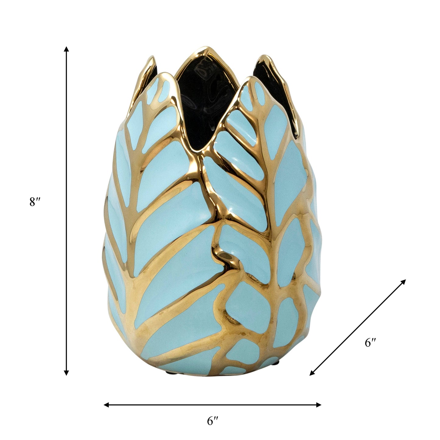 Ceramic Leaf Sculptural Design Flower Vase - Green, 8 in.