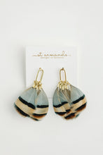 Load image into Gallery viewer, Brown Striped Feather Statement Tassel Earrings
