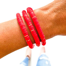 Load image into Gallery viewer, Red Pink and White Vinyl Heishi Bracelet Mix: Light Pink Speckle Dalmatian
