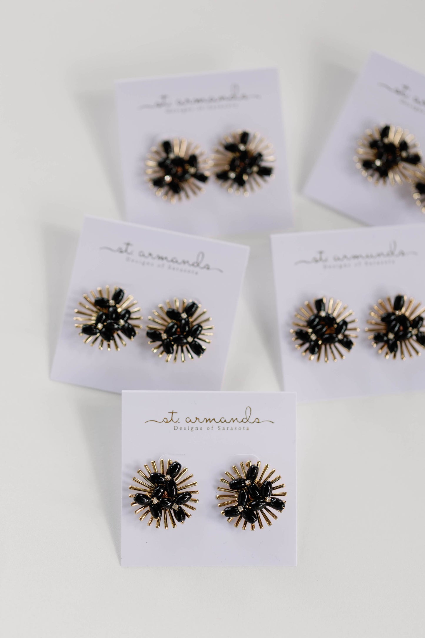 Black Sunburst Statement Stud Earrings
