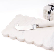 Load image into Gallery viewer, Marble Scalloped Cheese Board &amp; Knife Set
