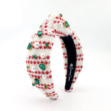 Load image into Gallery viewer, White &amp; Red Knit Winter Headband With Crystals &amp; Pearls
