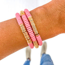 Load image into Gallery viewer, Red Pink Ivory Acrylic Disc Bracelet: Clear Dark Pink
