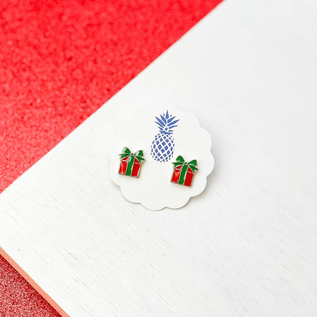 Christmas Present Signature Enamel Stud Earrings