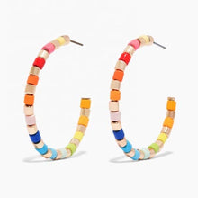 Load image into Gallery viewer, Multi-Colored Rainbow Beaded Statement Hoop Earrings
