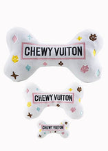 Load image into Gallery viewer, White Chewy Vuiton Bones Squeaker Dog Toy: Small / Mini
