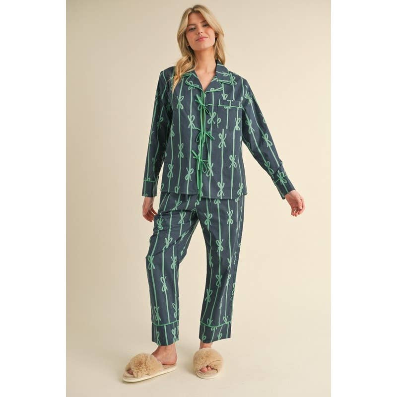Navy/Green Bow PJ Set