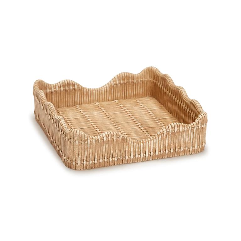 Basket weave pattern scalloped edge napkin holder