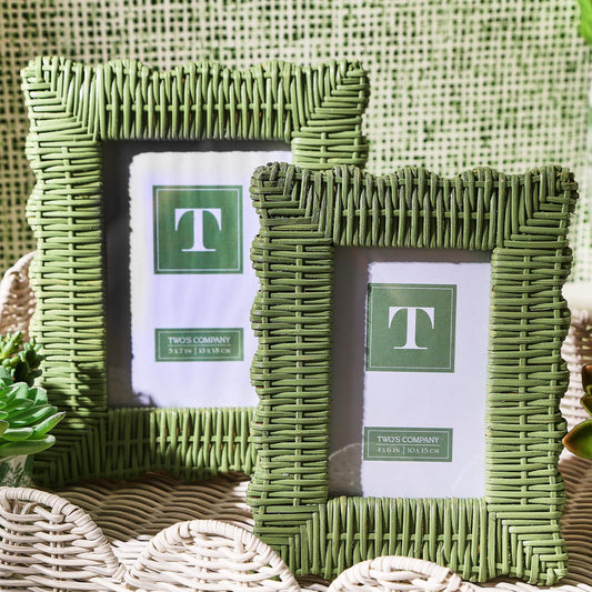Green Wicker Weave Scalloped Frame- 2 Sizes