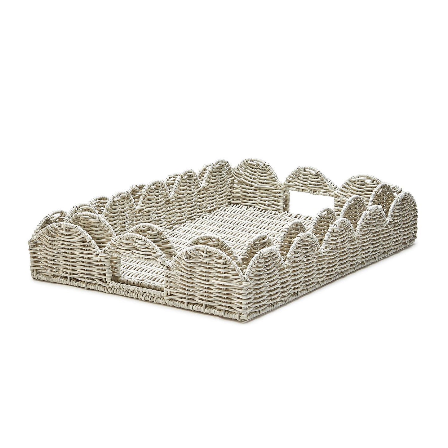 Scalloped Edge All Weather Wicker Rectangle Serving Tray