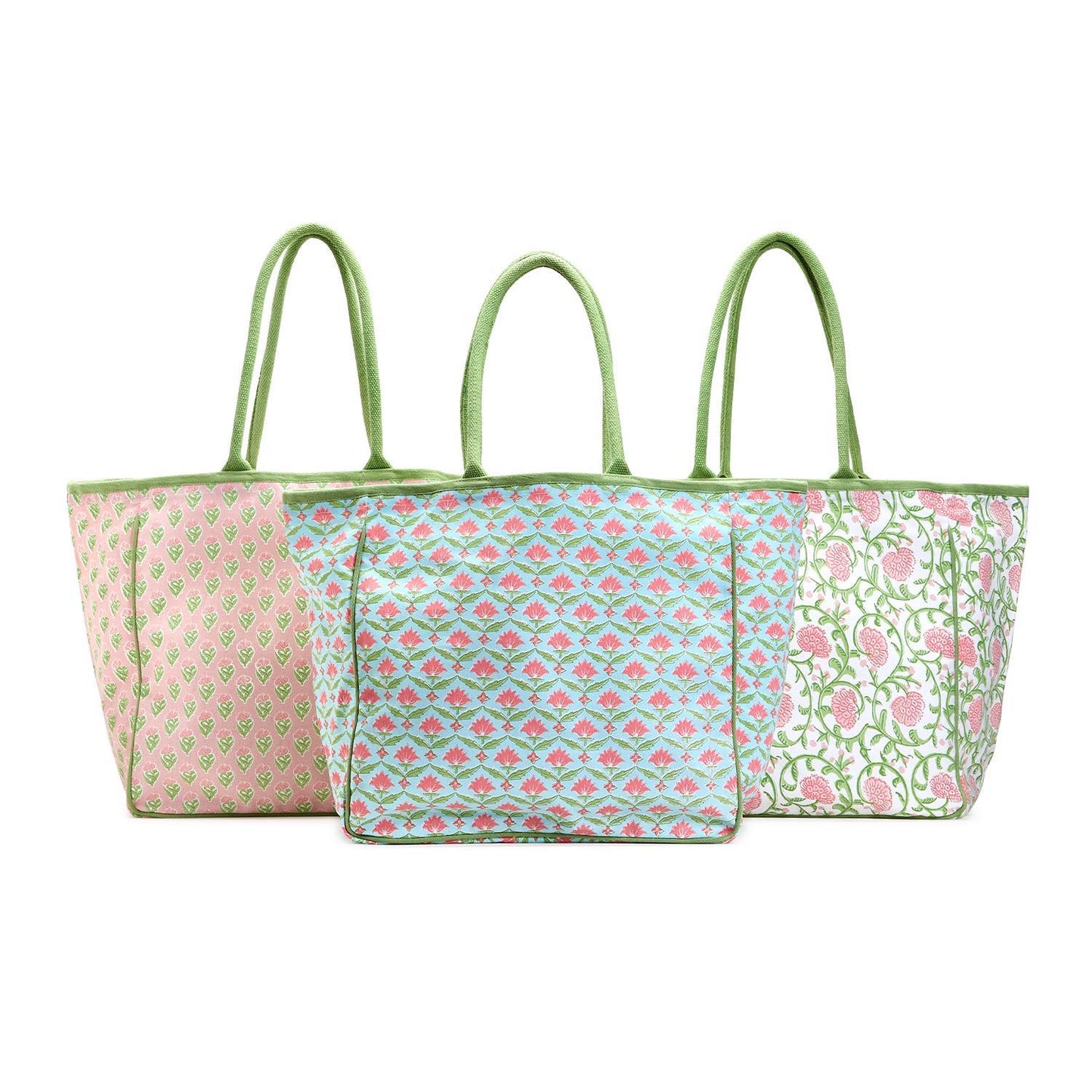 Floral Block Printed Tote Bag
