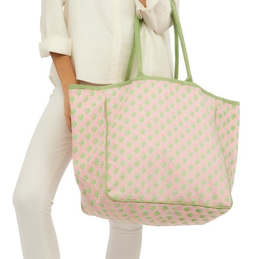 Floral Block Printed Tote Bag