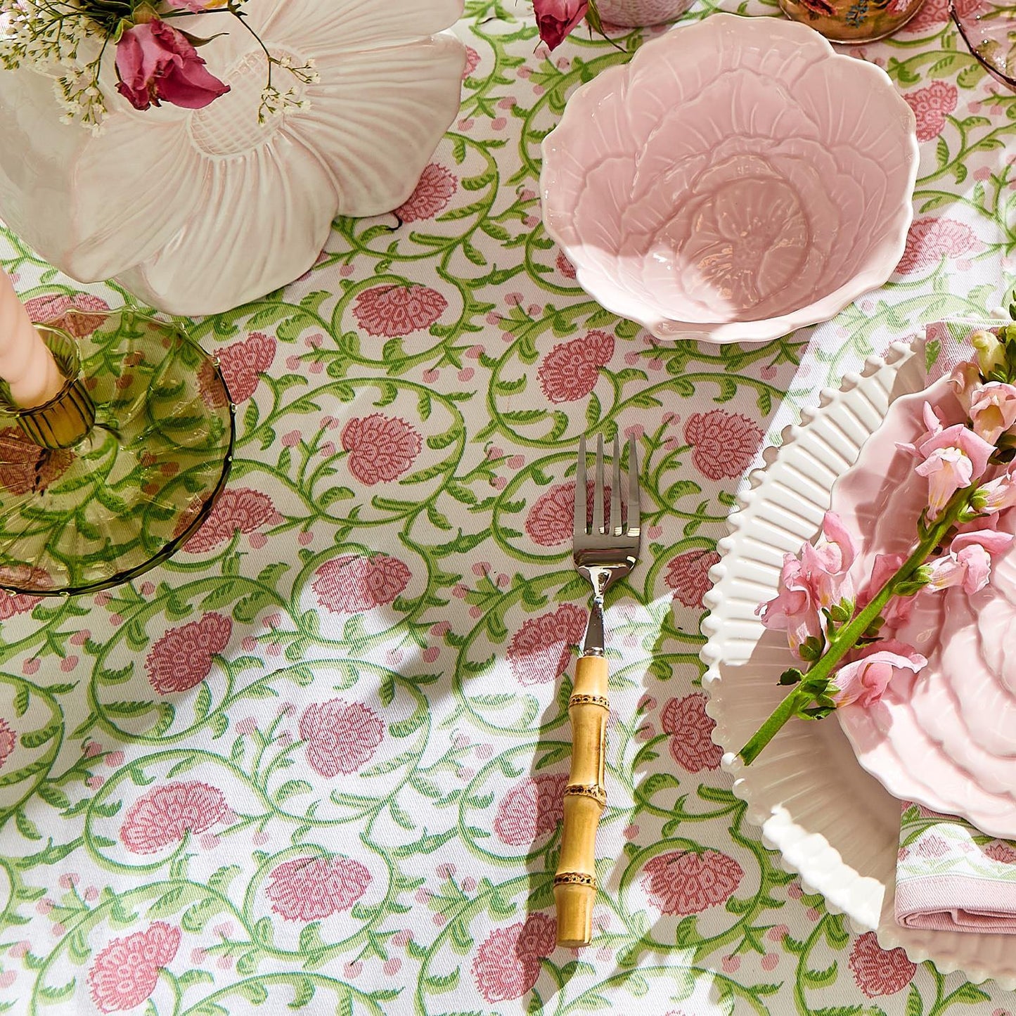 Floral Block Print Tablecloth- 2 Sizes
