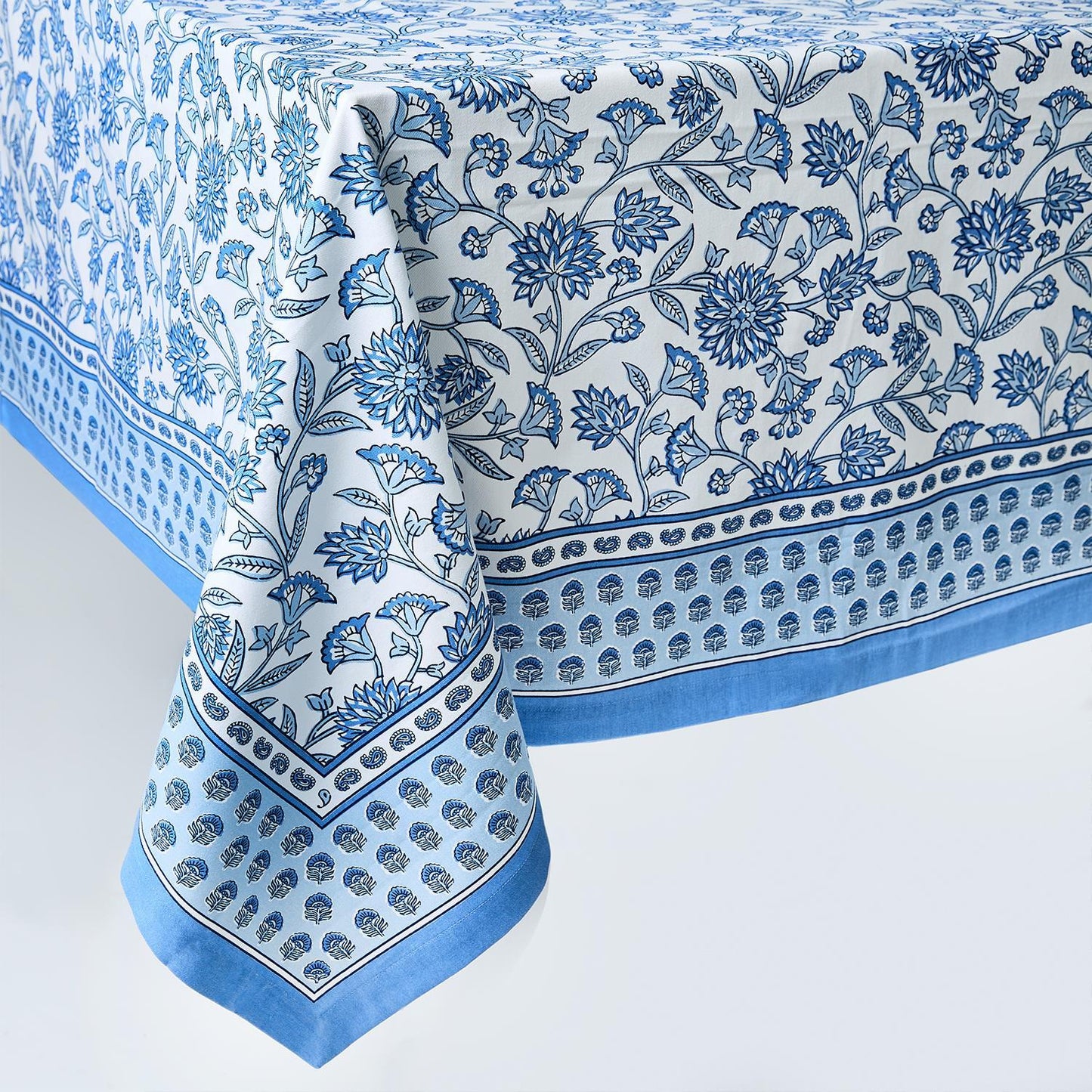 Blue Chinoiserie Block Print Tablecloth- 2 Sizes