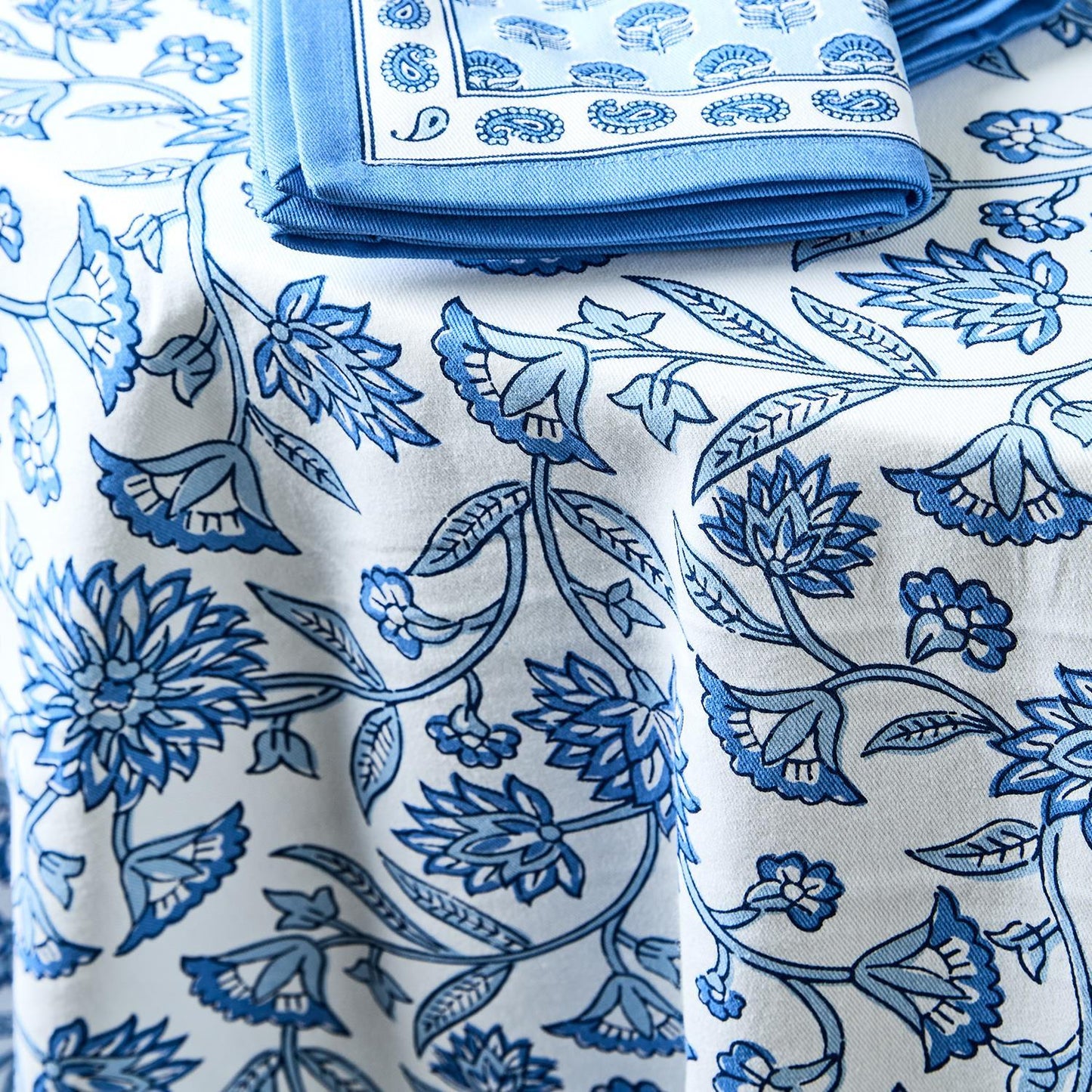 Blue Chinoiserie Block Print Tablecloth- 2 Sizes