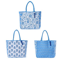 Load image into Gallery viewer, Blue Block Print Tote Bag - Two&#39;s Company
