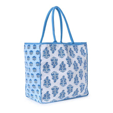 Load image into Gallery viewer, Blue Block Print Tote Bag - Two&#39;s Company
