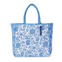 Load image into Gallery viewer, Blue Block Print Tote Bag - Two&#39;s Company
