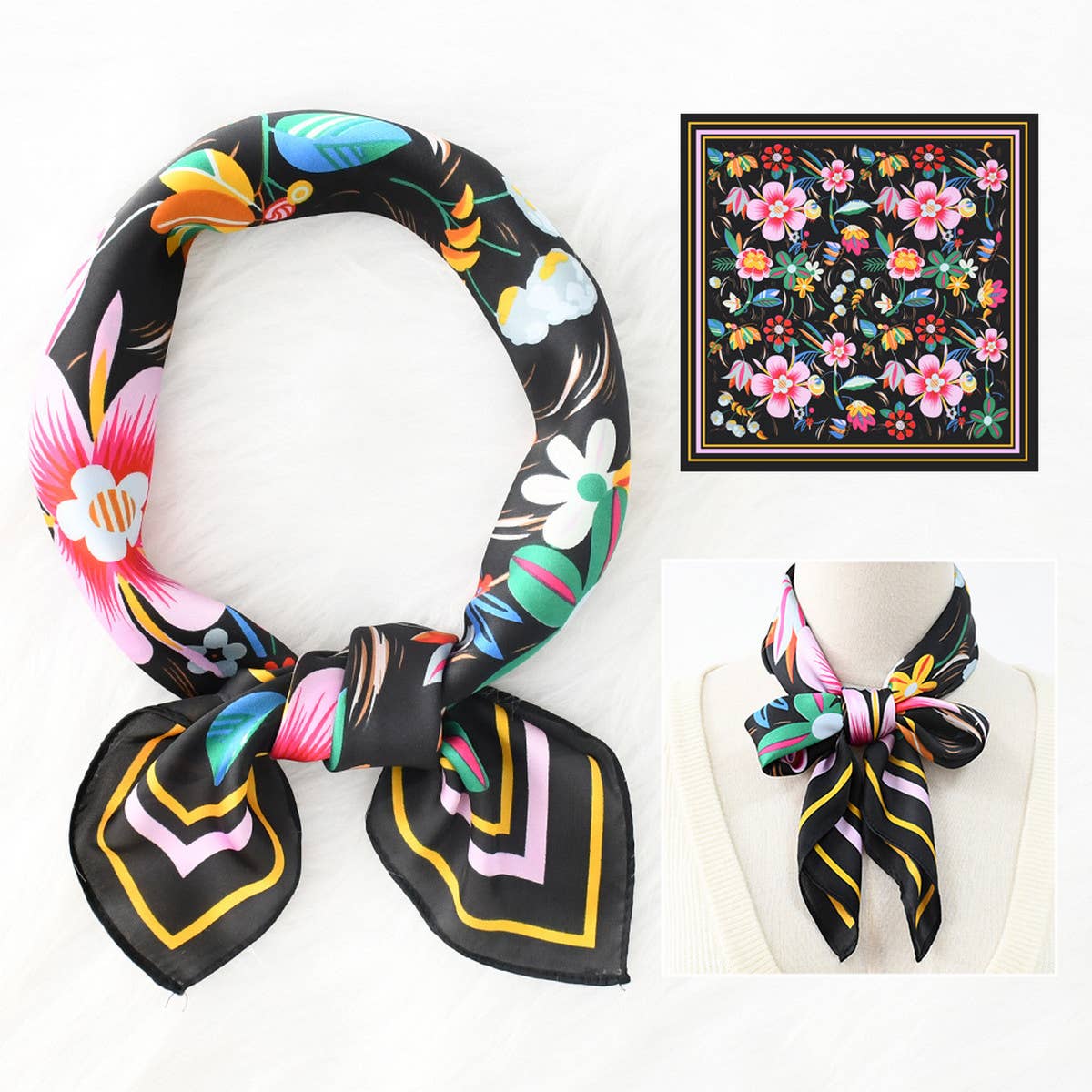 Floral Print  Scarf – Vintage Neck & Head Wrap