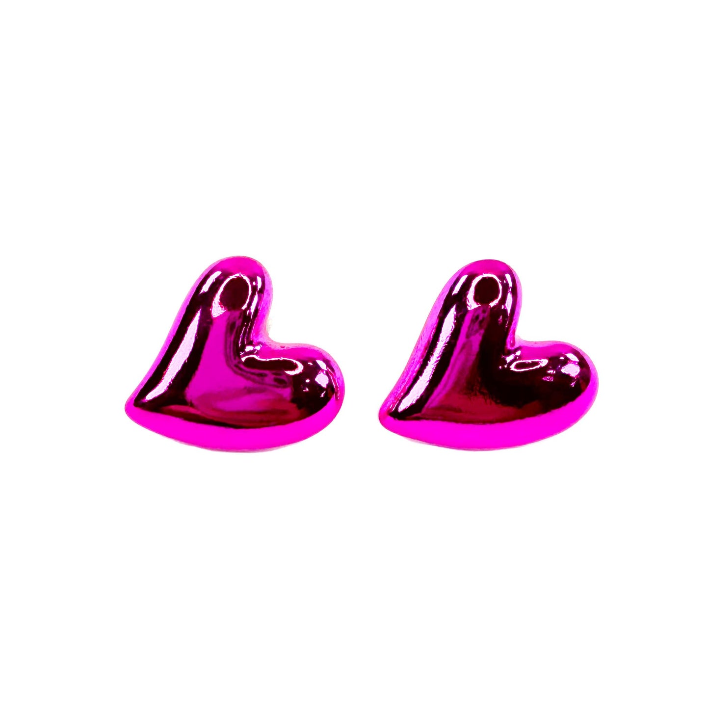Chunky Heart Valentine Earrings: Metallic Light Pink