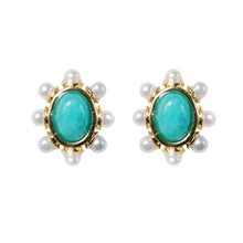 Load image into Gallery viewer, Turquoise and Pearl Oval Stud Earrings
