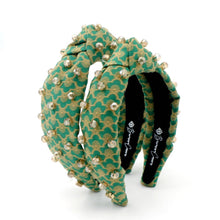 Load image into Gallery viewer, Green Scalloped Headband with Gold Beads
