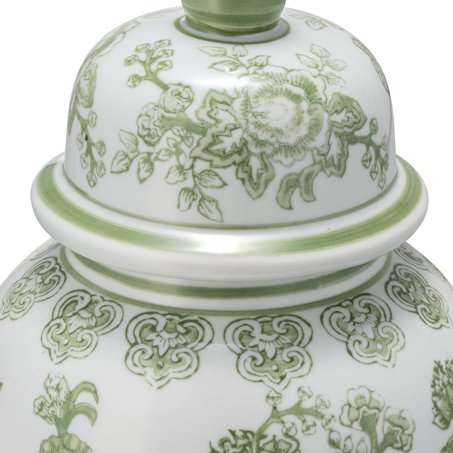 Green/White Bird and Flower Temple Chinoiserie Jar