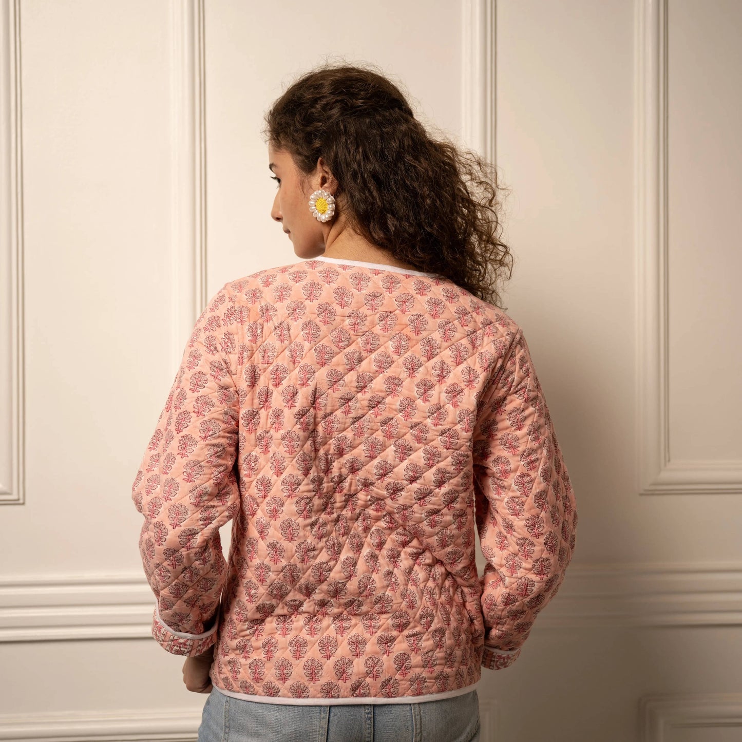 Quilted Jacket | Pink | Block Print Jacket | Fleur Jacket