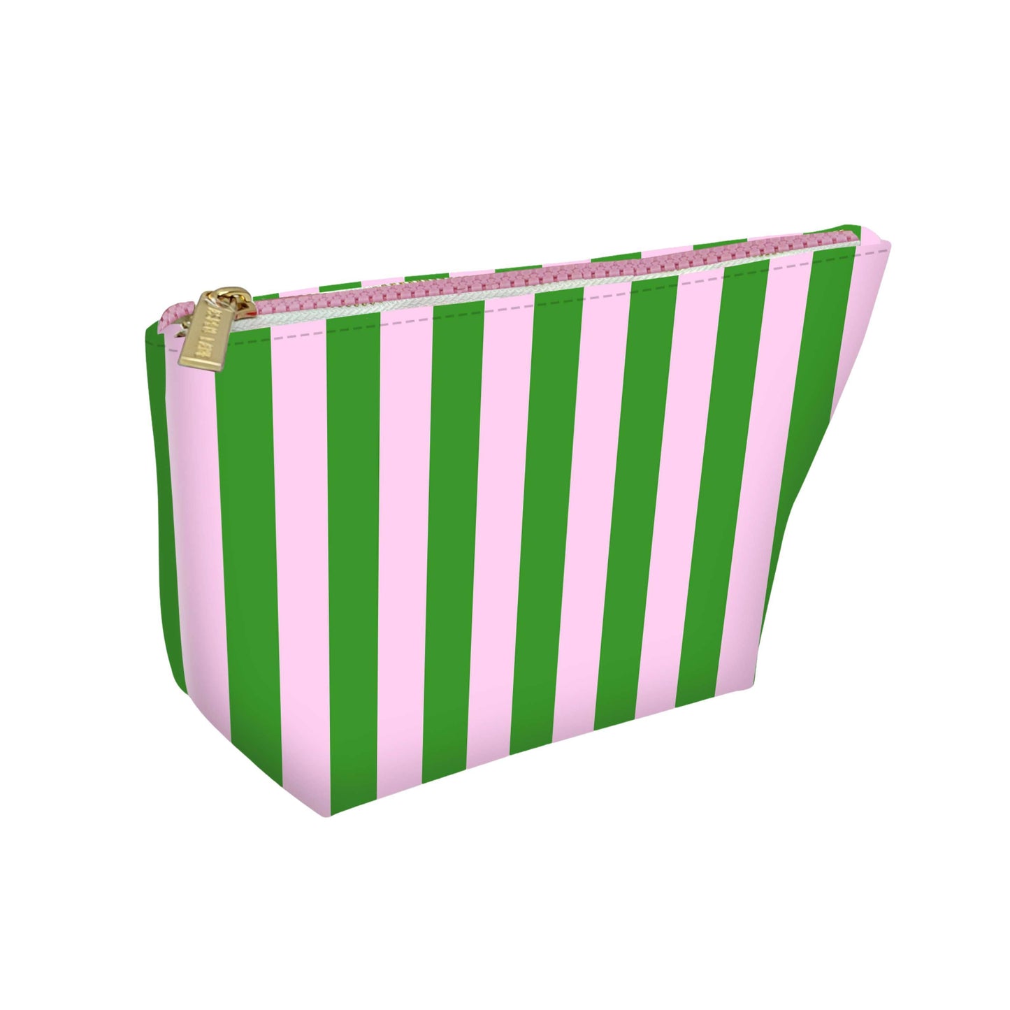 Cute pouch + cosmetic bag | leather pink & green stripe