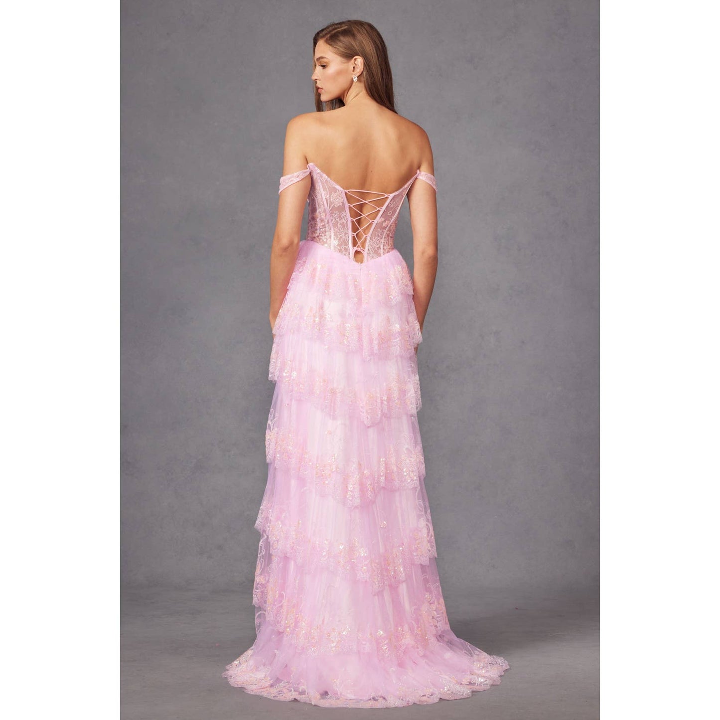 Ruffle Tulle Lace Sequin Ball Gown with Sheet Corset