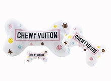Load image into Gallery viewer, White Chewy Vuiton Bones Squeaker Dog Toy: Small / Mini
